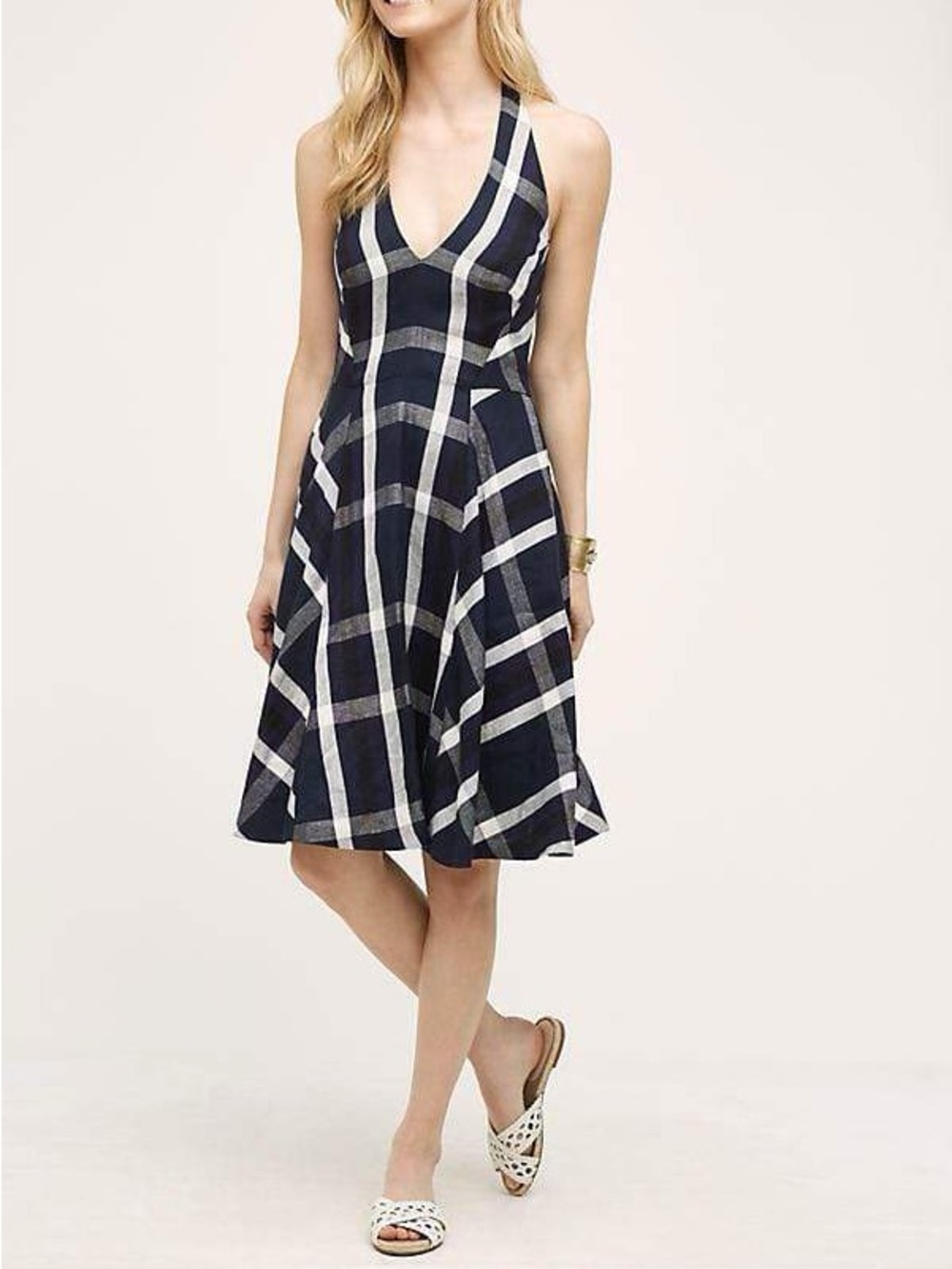 Anthropologie Eva Franco | Anya Halter Mini Dress in Navy Plaid
